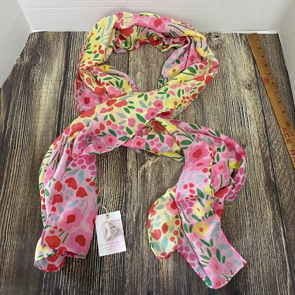 Jessica Simpson Womens Pink Floral Print Scarf One Size Woven Polyester New
